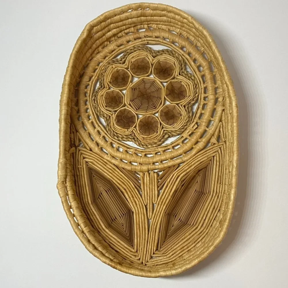 Vintage Woven Daisy Flower Rattan Basket Home Decor